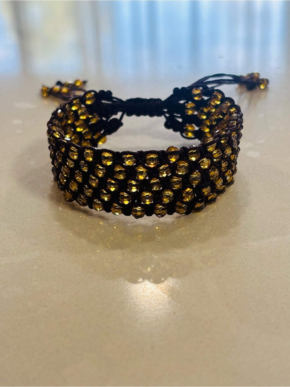 NWT Handmade Amber Beaded Macrame Bracelet Adjustable Boho